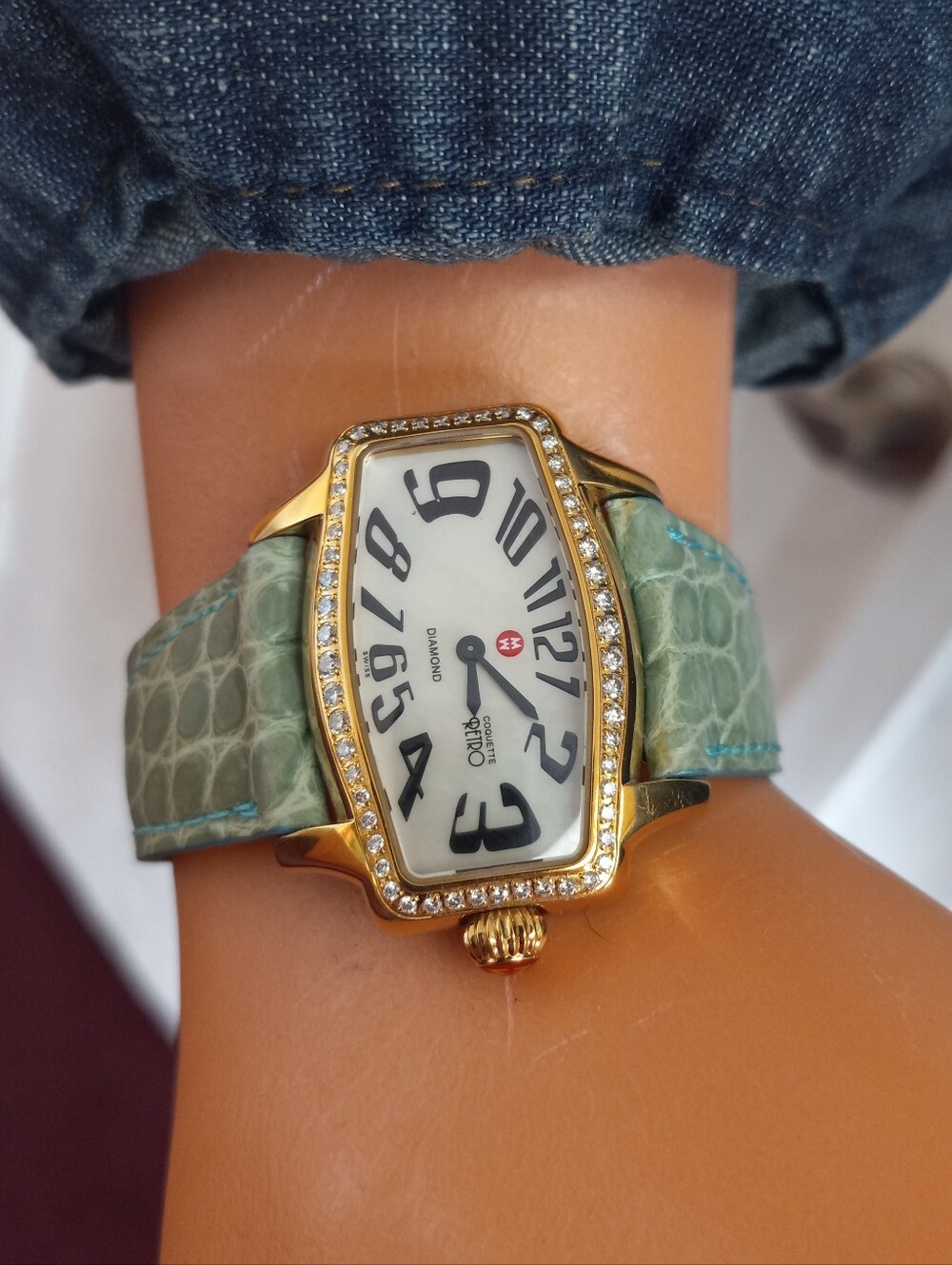 Michele Coquette Retro Diamond Watch, Gold Case